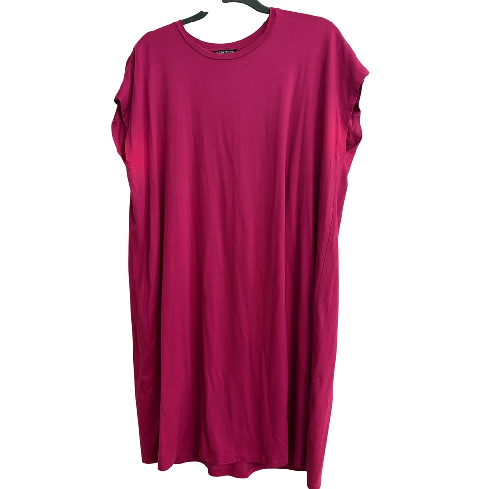 Eileen Fisher Shift Dress M Magenta Pink, Tencel, Jersey, Minimalist, Summer